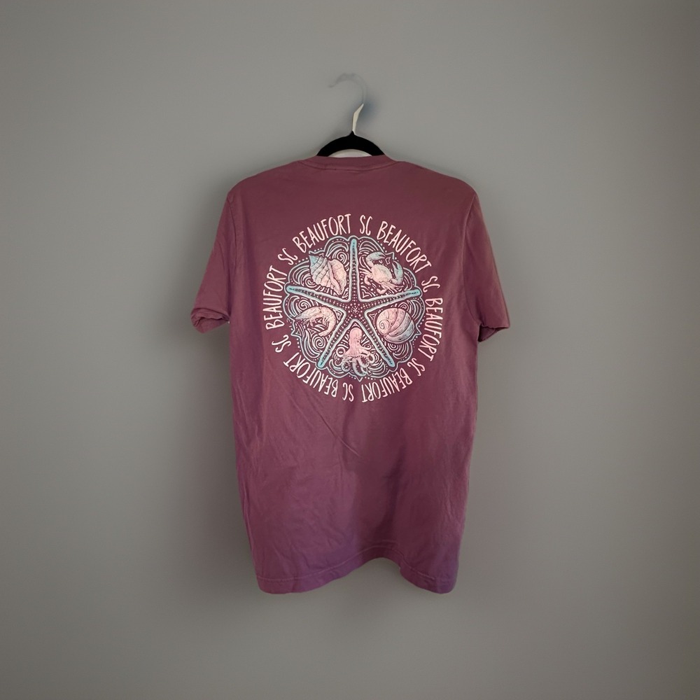 Beaufort SC Graphic T-Shirt Purple Tultex 100% Cotton Medium Coastal Starfish - Picture 1 of 8